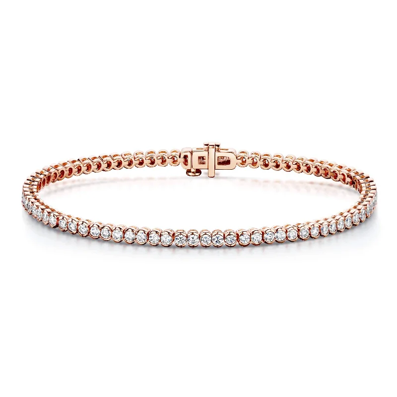 Ladies bracelets daily essentials-18ct Rose Gold Round Brilliant Diamond Rubover Set Tennis Bracelet