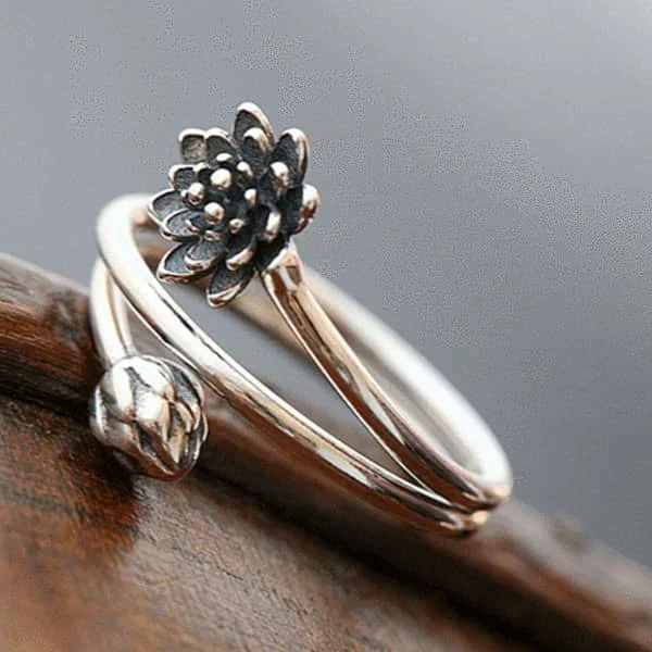 Ladies rings cute styles-Lotus Flower Ring