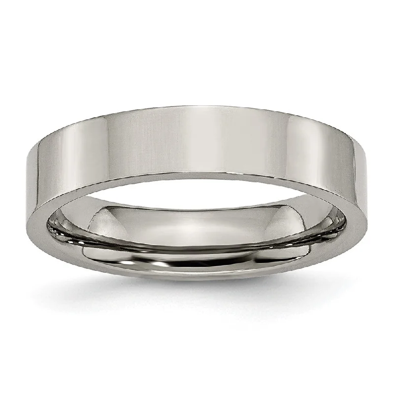 Ladies rings stacking trends-Titanium 5mm Polished Flat Comfort Fit Band