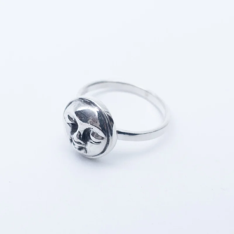 Ladies rings investment value-Silver Happy Moon Face Ring