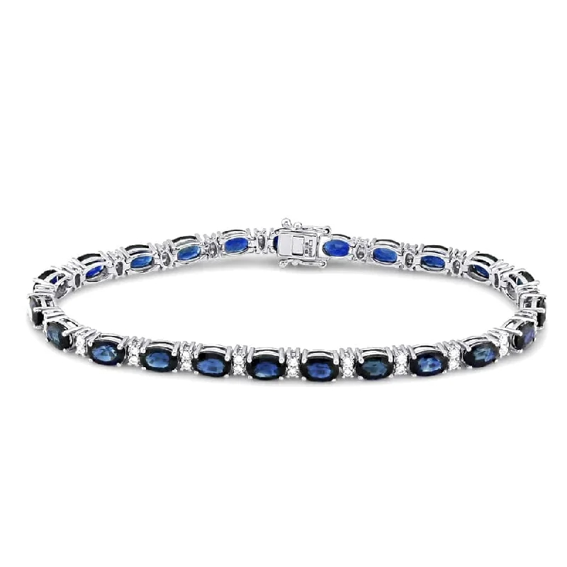 Ladies bracelets anniversary specials-18ct White Gold Oval Cut Sapphire & Diamond Set Bracelet