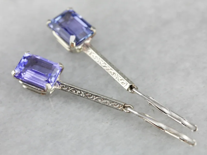 Ladies earrings minimalist charm-White Gold Tanzanite Drop Earrings