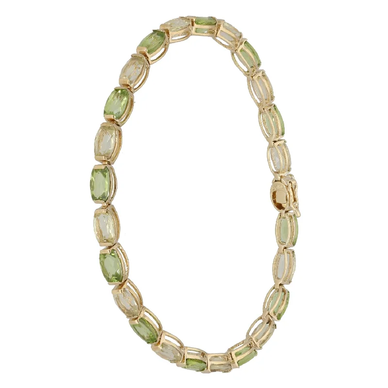 Ladies bracelets synthetic jewels-9ct Gold Peridot & Quartz Fancy Stone Set Bracelet