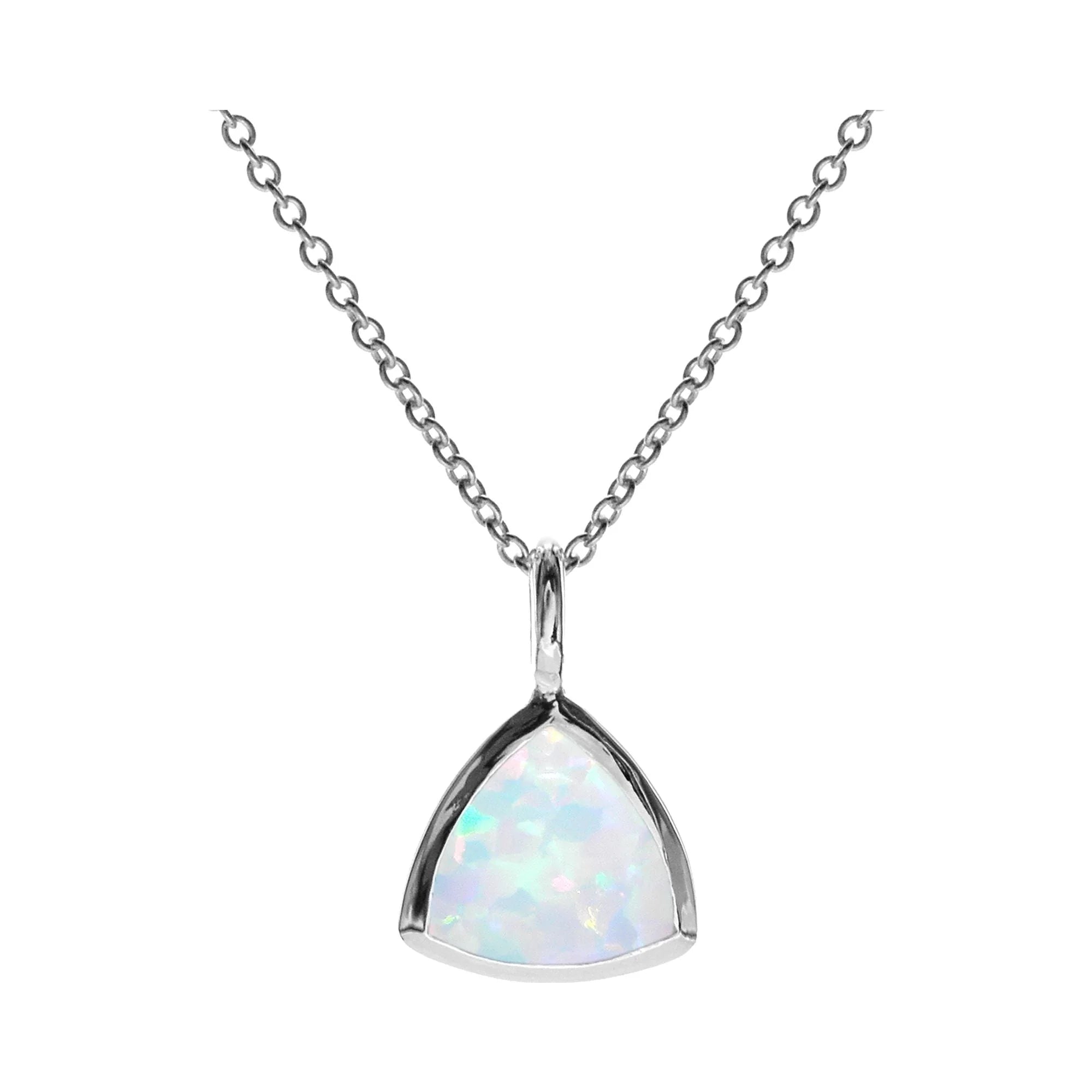 Ladies necklaces sentimental picks-Sterling Silver White Opal Trillion-Cut Necklace