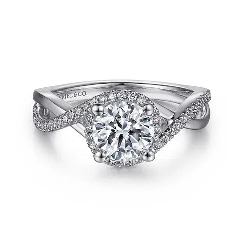 Ladies wedding rings unique designs-14K White Gold Round Halo Diamond Engagement Ring