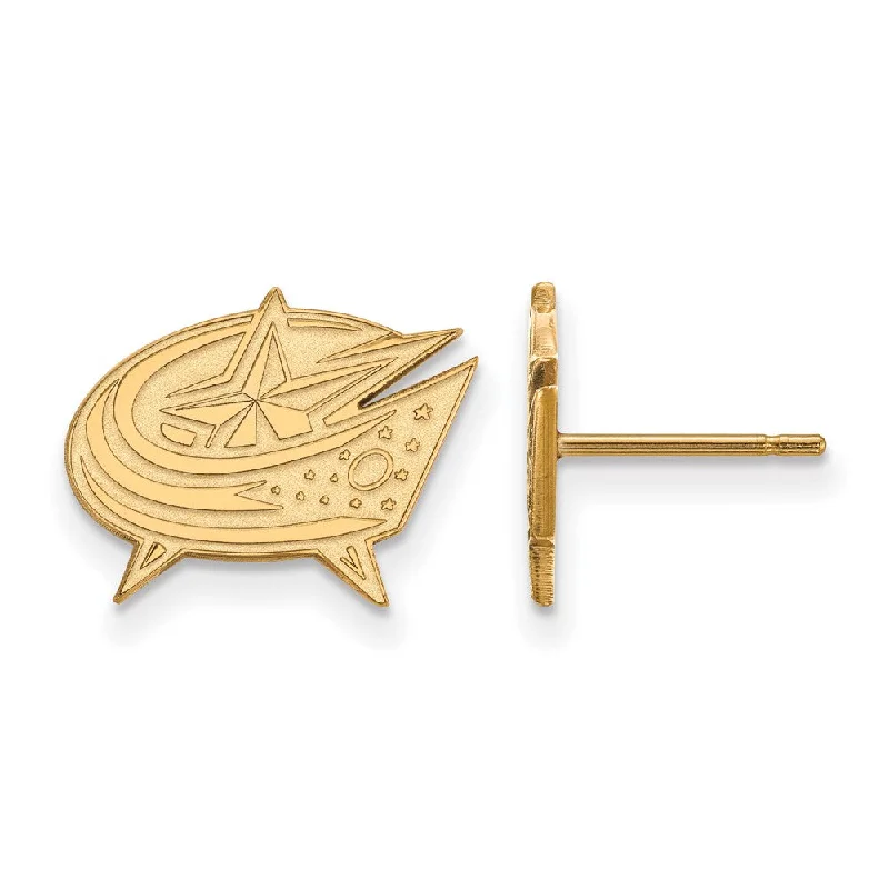 Ladies earrings gold-plated-SS 14k Yellow Gold Plated NHL Columbus Blue Jackets SM Post Earrings