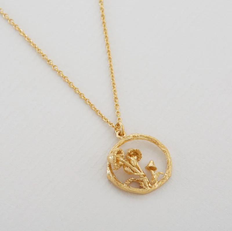 Ladies necklaces jade charms-Alex Monroe 22ct Gold Vermeil Mushroom Patch Loop Necklace