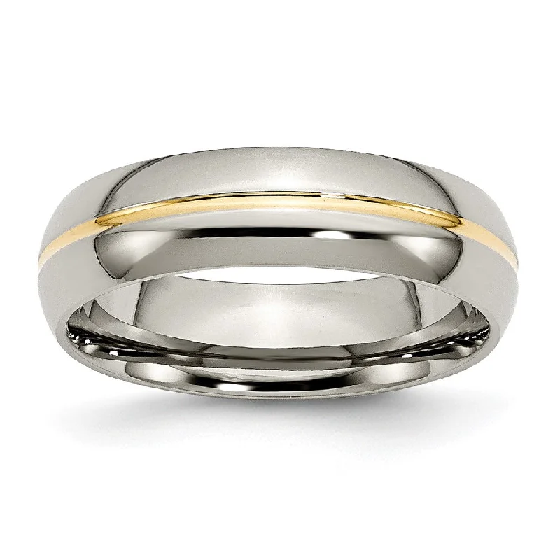 Ladies rings 2025 trends-Titanium and Gold Tone, 6mm Grooved Unisex Comfort Fit Band