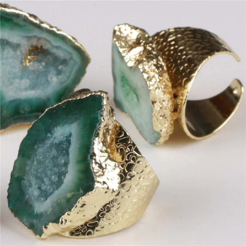 Ladies rings Valentine’s Day-Green Agate Crystal Geode Ring