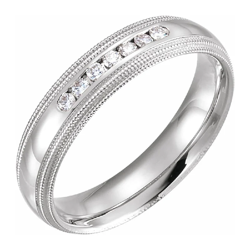 Ladies rings anniversary choices-5mm 14K White Gold 1/5 CTW Diamond Double Milgrain Comfort Fit Band