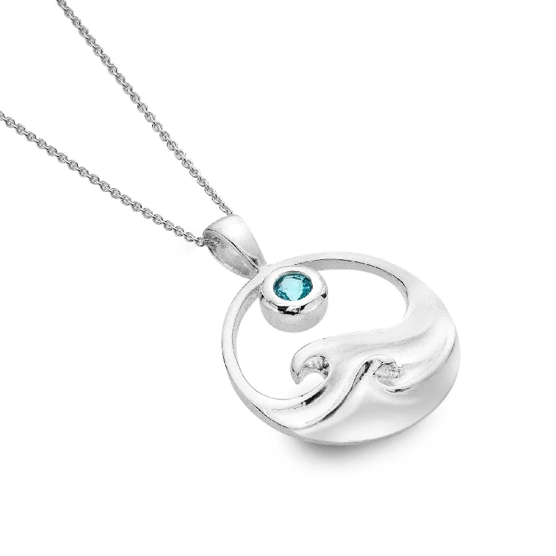 Ladies necklaces luxury picks-Sea Gems Sterling Silver and Topaz Surf Pendant Necklace