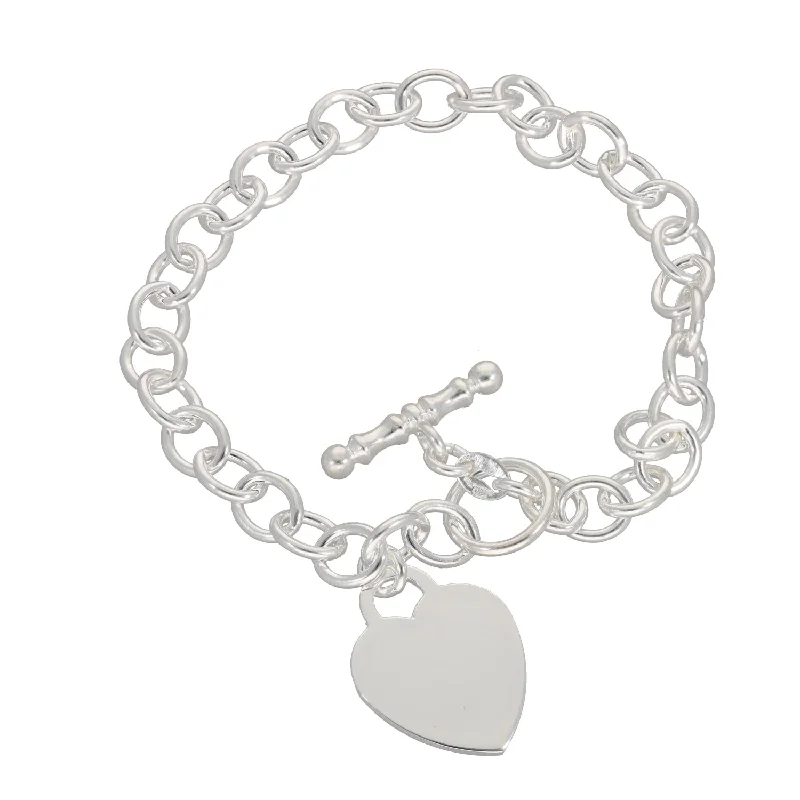 Ladies bracelets vintage appeal-New Sterling Silver Belcher Bracelet With Heart & T Bar 17cm