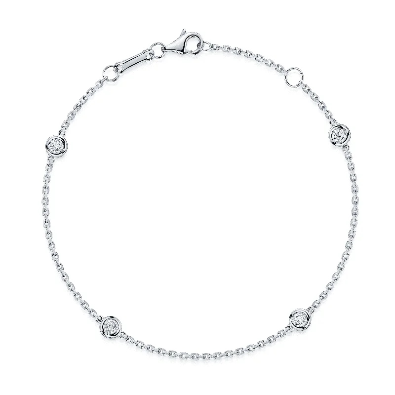 Ladies bracelets engagement gifts-18ct White Gold Round Brilliant Cut Diamond Rub-Over Set Bracelet