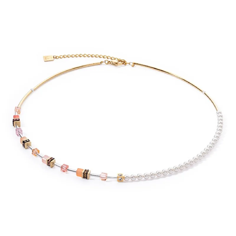 Ladies necklaces timeless designs-Coeur De Lion GeoCUBE® Mini Fusion Apricot Pearl Necklace