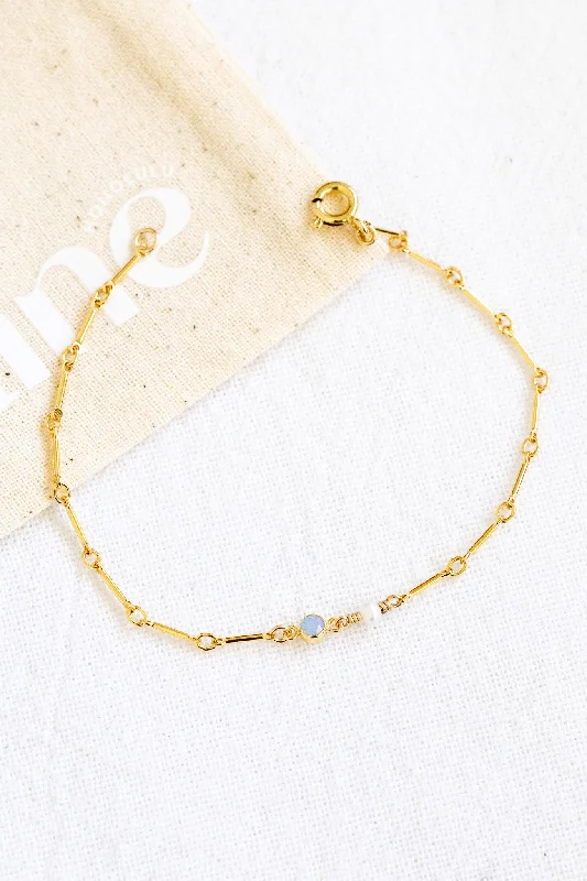 Ladies bracelets online buys-Blue Opal Mini Pearl Bar Bracelet