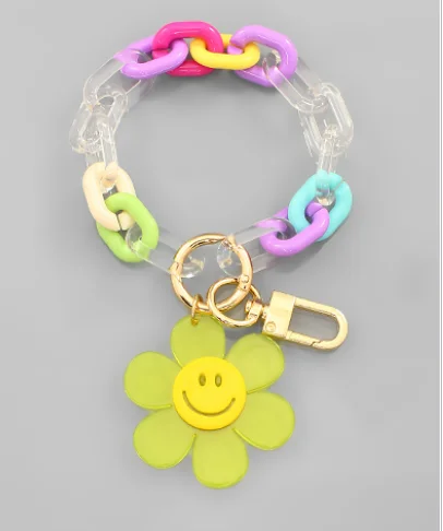 Ladies bracelets floral designs-Smile Flower Key Ring Bracelet - Multi Color