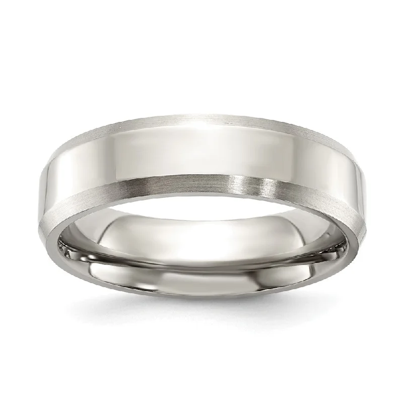 Ladies rings punk flair-6mm Titanium Polished & Brushed Beveled Edge Comfort Fit Band