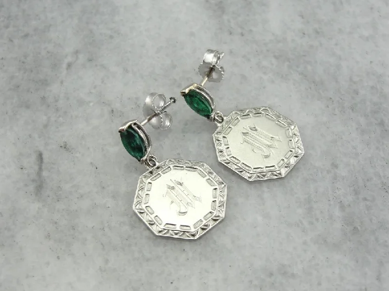 Ladies earrings care advice-Elegant Emeralds and M Monogram Drop Earrings