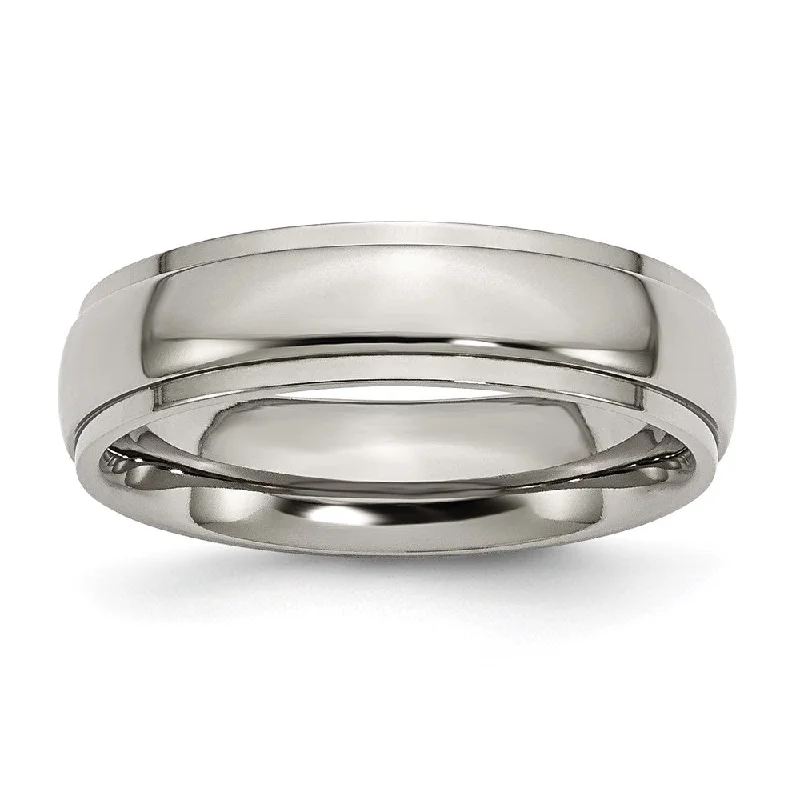 Ladies rings Mother’s Day-6mm Titanium Polished Domed Ridged Edge Standard Fit Band