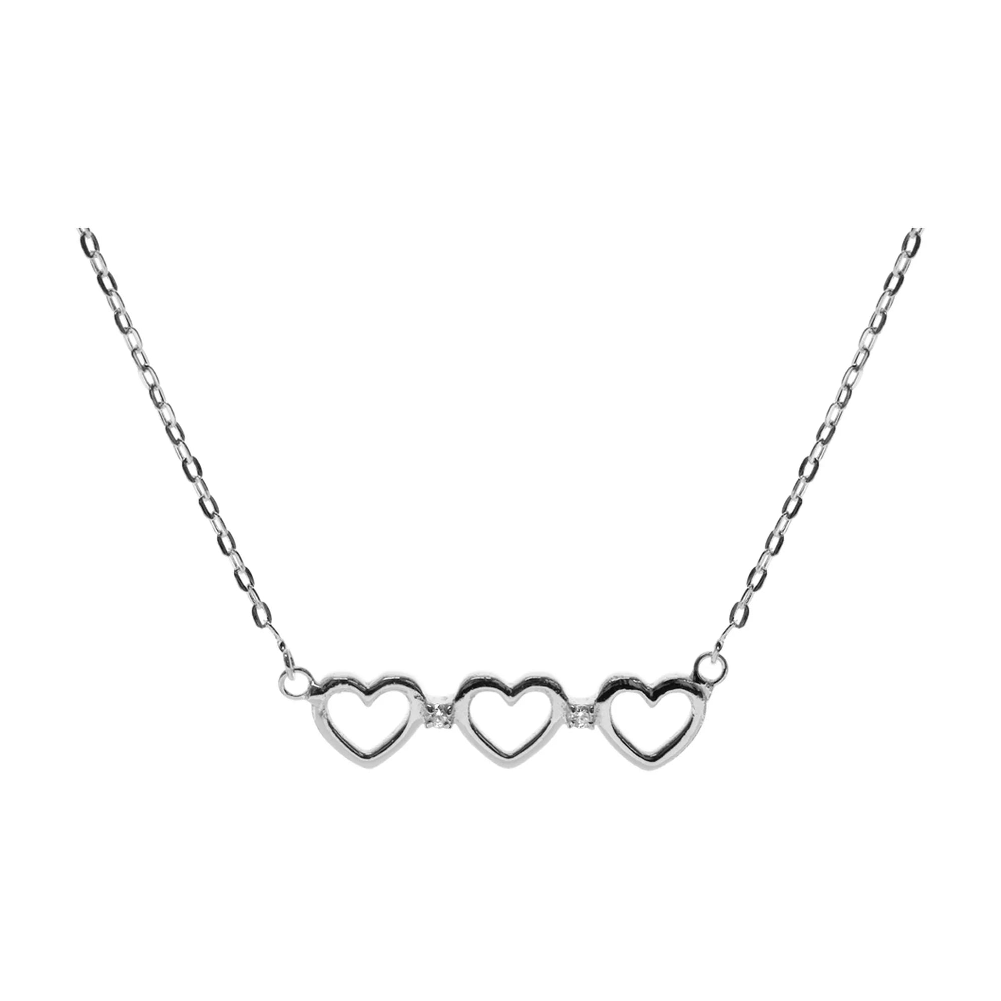 Ladies necklaces party styles-Sterling Silver Triple Open Heart Necklace