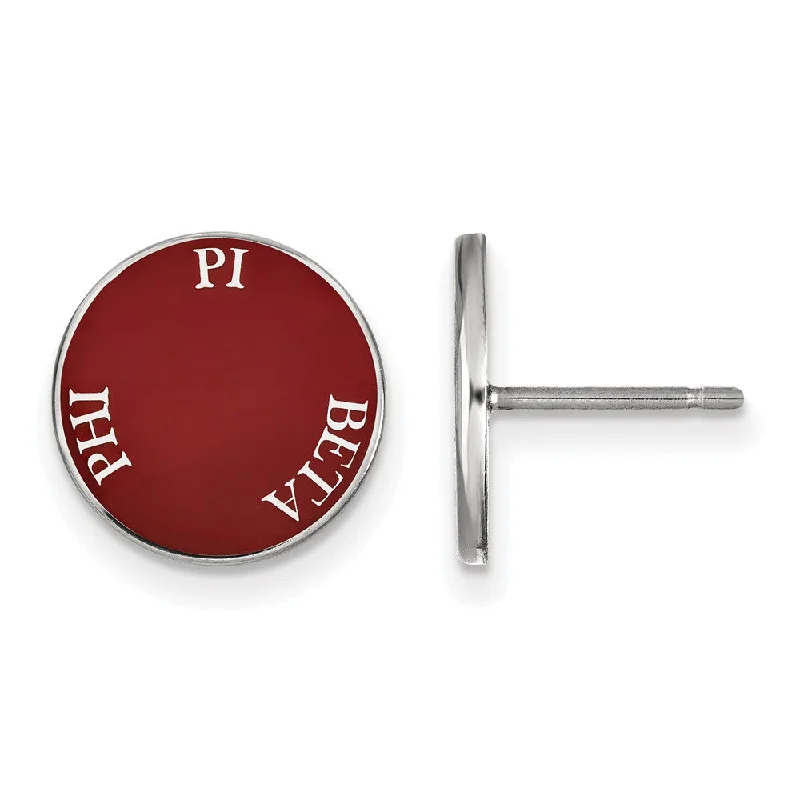 Ladies earrings price range-Sterling Silver Pi Beta Phi Enamel Disc Post Earrings