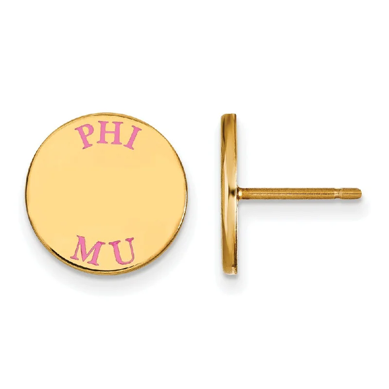 Ladies earrings Christmas designs-14K Plated Silver Phi Mu Pink Enamel Post Earrings