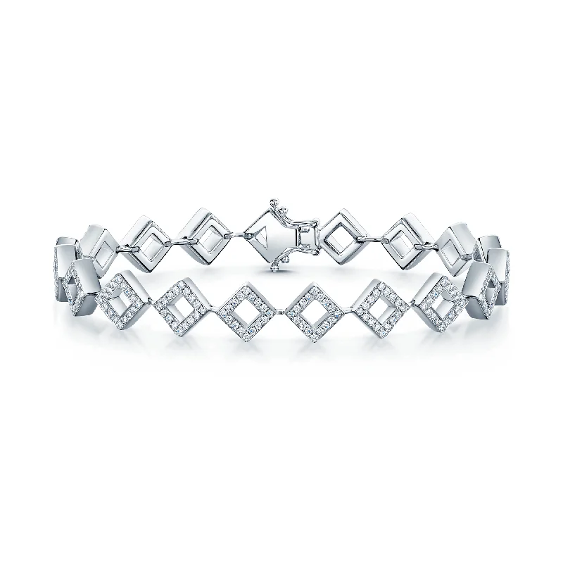 Ladies bracelets gothic appeal-18ct White Gold Pave Diamond Set Square Link Bracelet