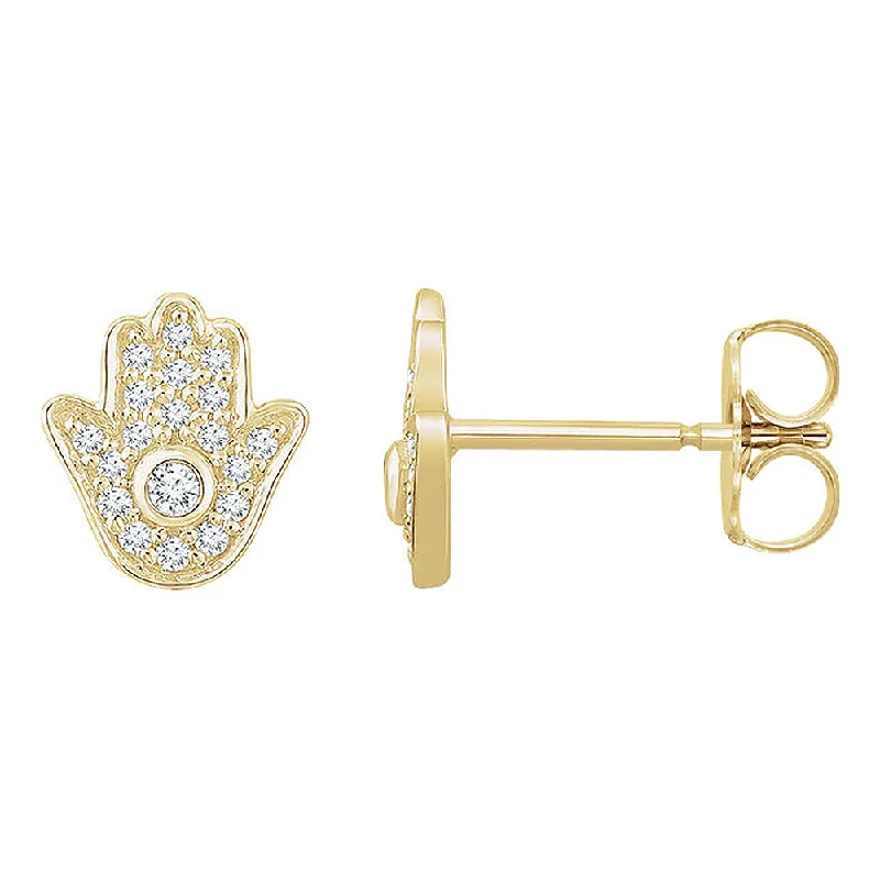 Ladies earrings friendship pairs-8 x 8.5mm 14k Yellow Gold 1/5 CTW (H-I, I1) Diamond Hamsa Earrings