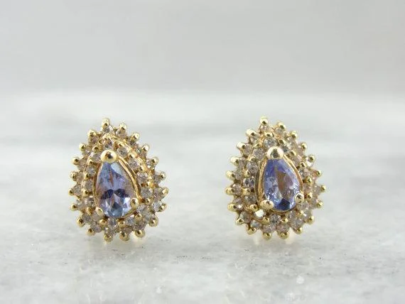 Ladies earrings care advice-Tanzanite and Diamond Double Halo Stud Earrings