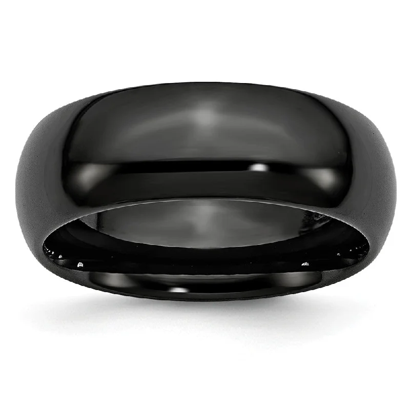 Ladies rings 2025 trends-Black Ceramic, 8mm Polished Domed Comfort Fit Band