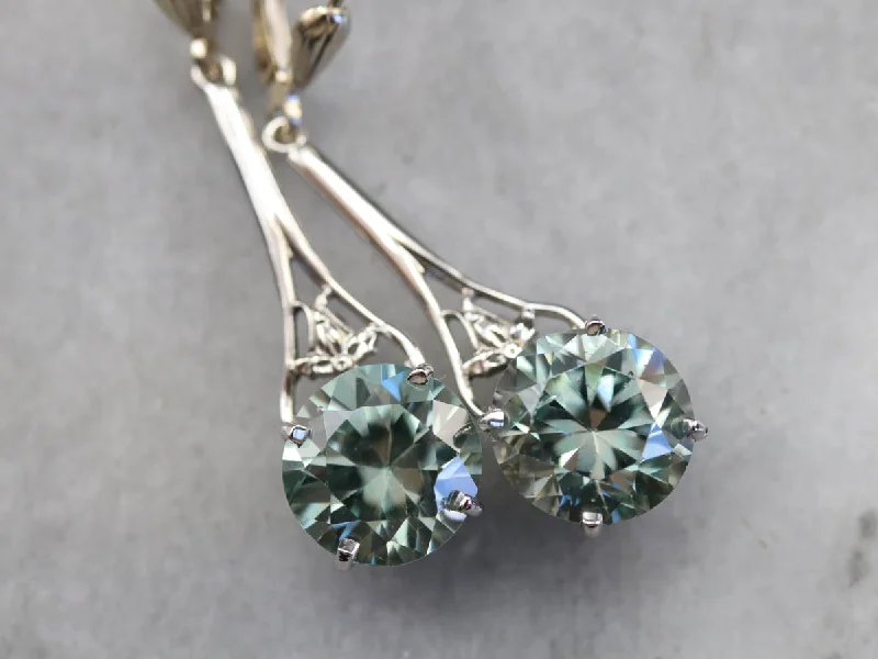 Ladies earrings luxurious designs-Long Blue Zircon Drop Earrings