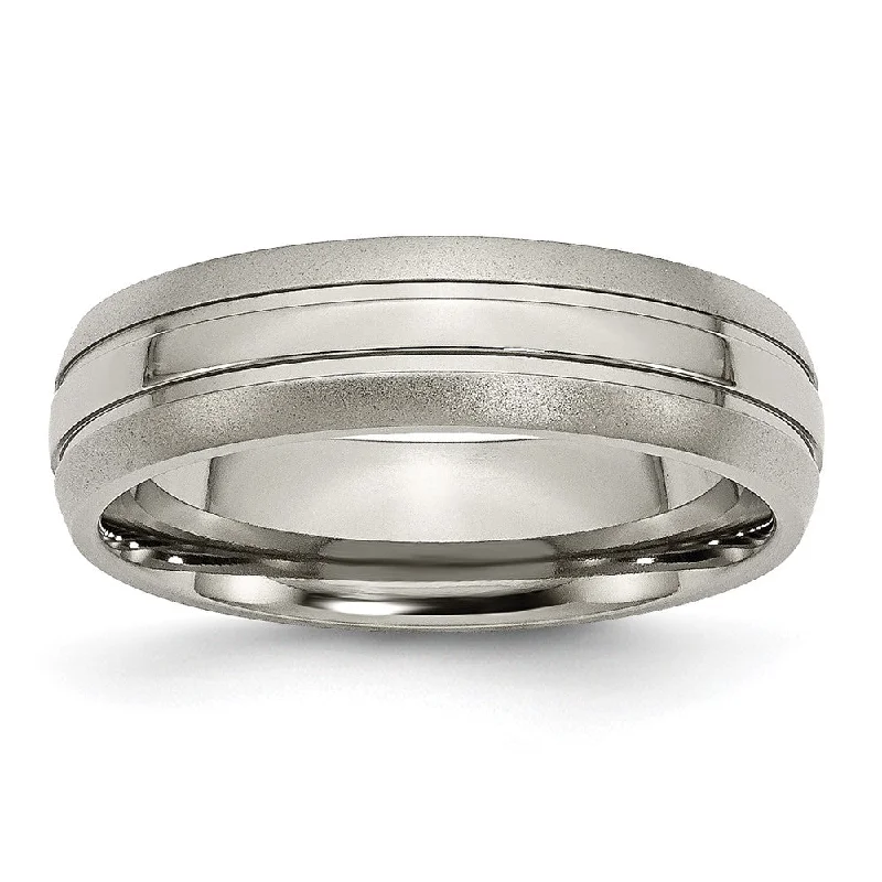 Ladies rings titanium options-6mm Titanium Polished & Satin Grooved Standard Fit Band