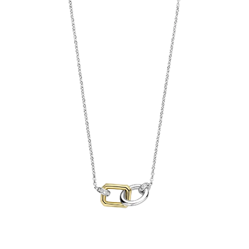 Ladies necklaces Christmas designs-Ti Sento 18ct Gold Vermeil and Silver Pave Necklace with Cubic Zirconia Stones