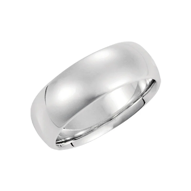 Ladies rings daily wear-8mm Domed Comfort Fit Wedding Band in 14k White Gold