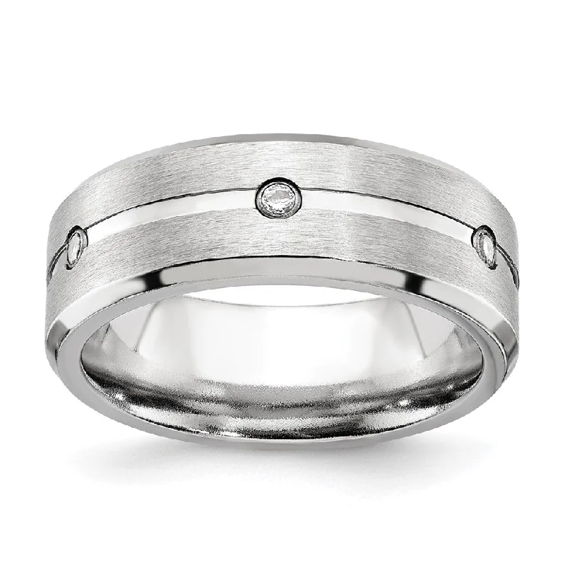 Ladies rings size guide-8mm Cobalt & CZ Grooved & Beveled Edge Standard Fit Band