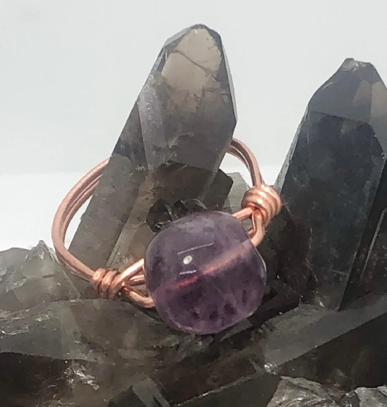 Ladies rings anniversary choices-Purple Fluorite Copper Bead Ring