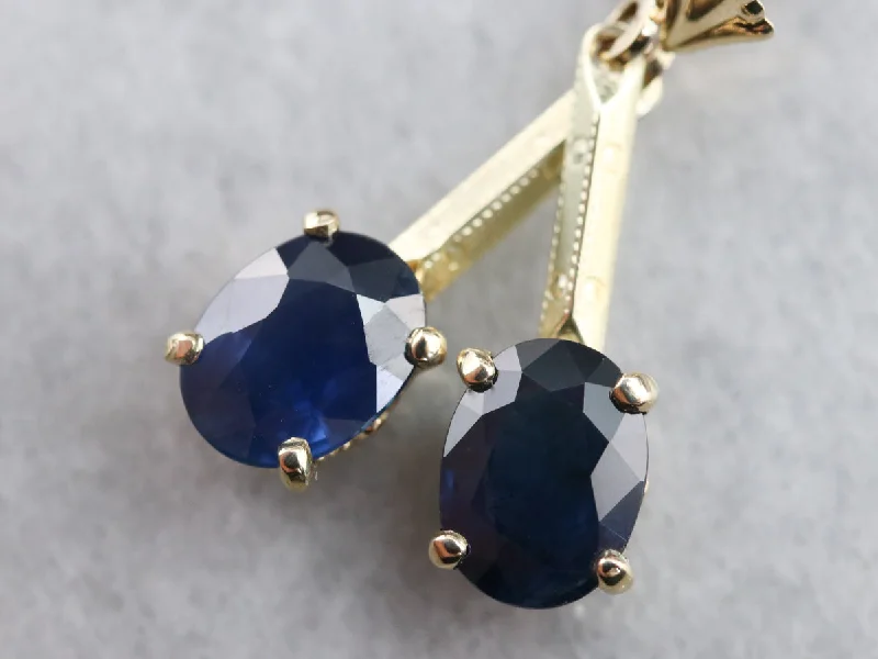 Ladies earrings diamond accents-Sapphire and Gold Drop Earrings