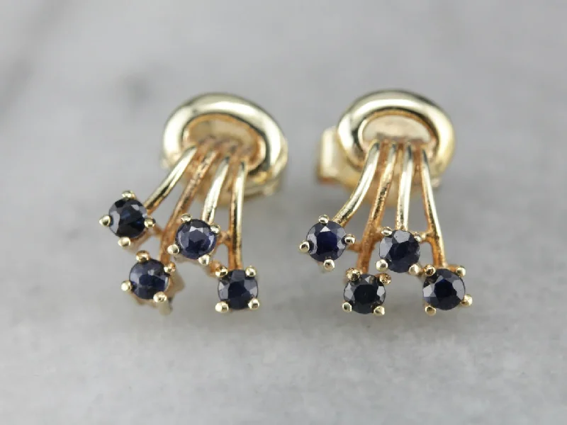 Ladies earrings personalized-Vintage Sapphire Stud Earrings in Yellow Gold