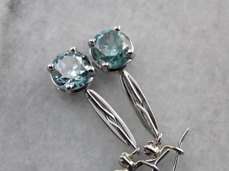 Ladies earrings engagement gifts-Blue Zircon Drop Earrings Made with Vintage Components