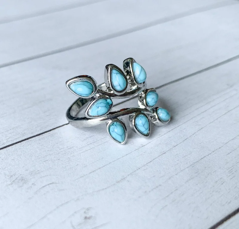 Ladies rings Mother’s Day-Gorgeous Ring with Turquoise Teardrop Shaped Stones