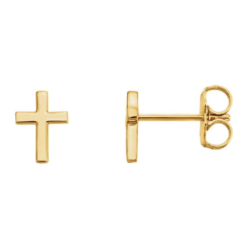 Ladies earrings silver finishes-5.5 x 7.5mm (3/16 x 1/4 Inch) 14k Yellow Gold Tiny Cross Stud Earrings