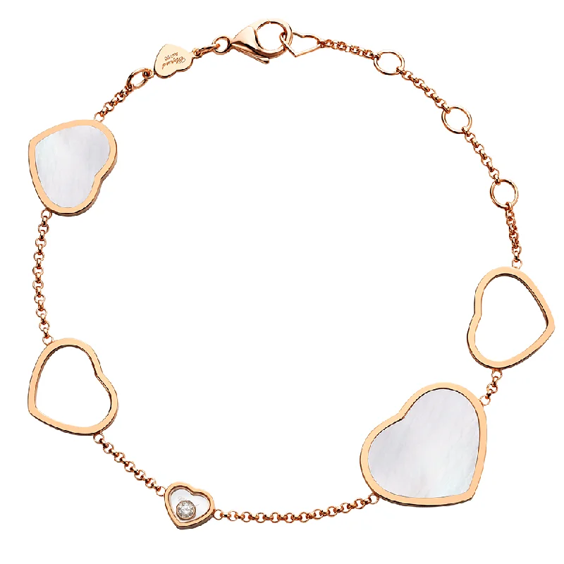 Ladies bracelets social media trends-18ct Rose Gold Mother Of Pearl Happy Hearts & Diamond Bracelet