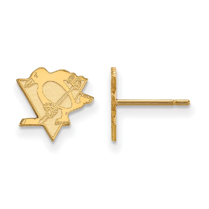 Ladies earrings synthetic jewels-SS 14k Yellow Gold Plated NHL Pittsburgh Penguins XS Post Earrings