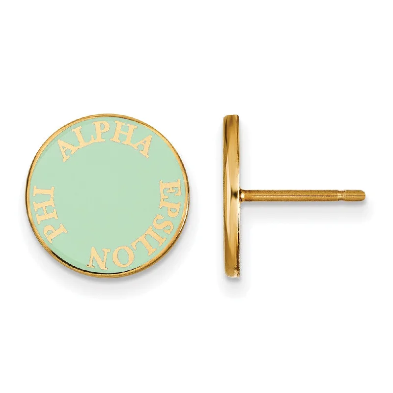 Ladies earrings care advice-14K Plated Silver Alpha Epsilon Phi Enamel Disc Post Earrings