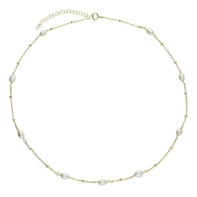 Ladies necklaces bridal essentials-Gold Vermeil Chain Necklace with Freshwater Pearls