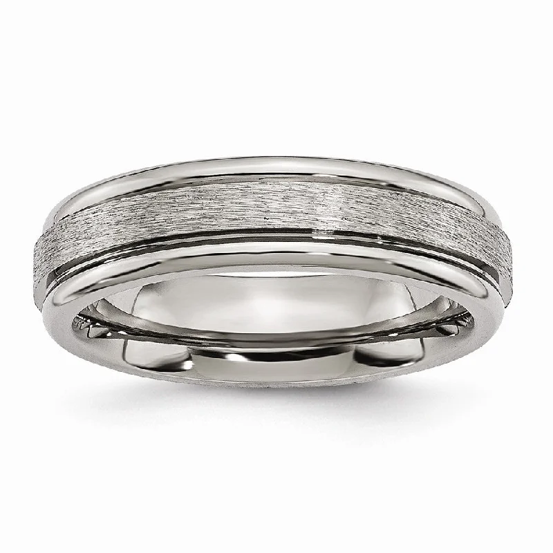 Ladies rings wedding bands-Titanium, 6mm Grooved Edge Unisex Comfort Fit Band