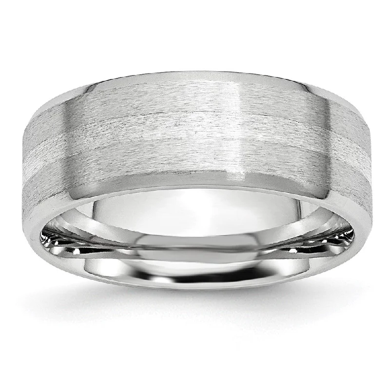 Ladies rings luxury labels-8mm Cobalt & Sterling Silver Inlay Satin Flat Beveled Edge Band