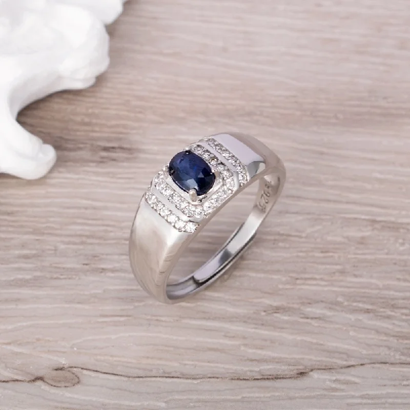 Ladies rings index finger-Natural Blue Sapphire Crystal Ring