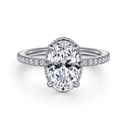 Ladies wedding rings dainty looks-Allesia - 14K White Gold Oval Cut Hidden Halo Diamond Engagement Ring (Setting Only)