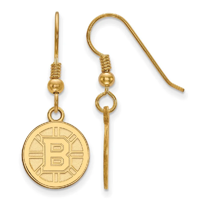 Ladies earrings budget finds-SS 14k Yellow Gold Plated NHL Boston Bruins Small Dangle Earrings